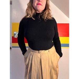 1990s vintage navy blue minimal turtleneck sweater merino wool sz l